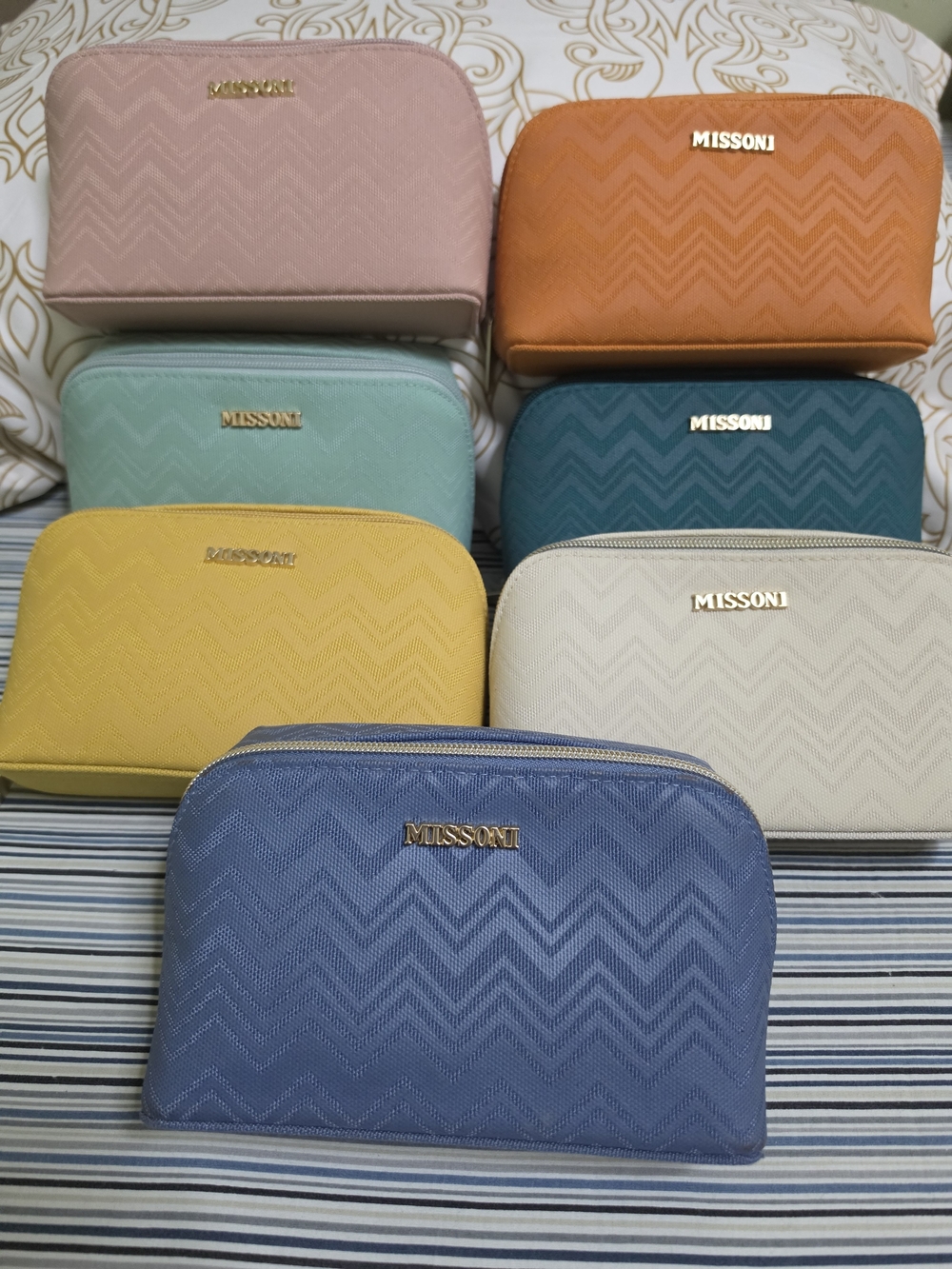 Missoni Multicolor Chevron Cosmetic Pouch Set — Blue Front